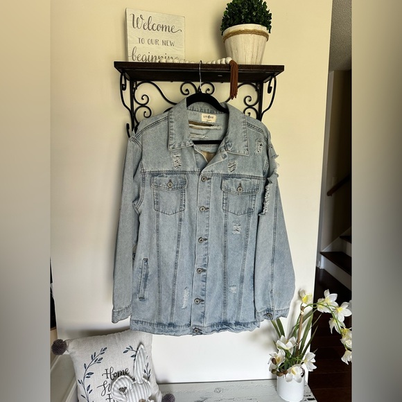 Umgee Jackets & Blazers - Umgee Light Blue Distressed Denim Jacket Oversized